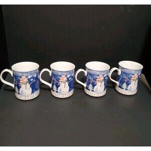 Noritake Epoch Mr Snowman Mugs Coffee Tea Cup Christmas Winter Holiday 4 Pk Vtg